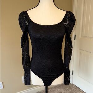 Streetwear Society Bodysuit Black Lace Fitted Sexy Feminine Long Sleeve Women's